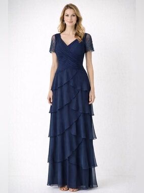 Adrianna Papell Ruffled and Beaded Gown